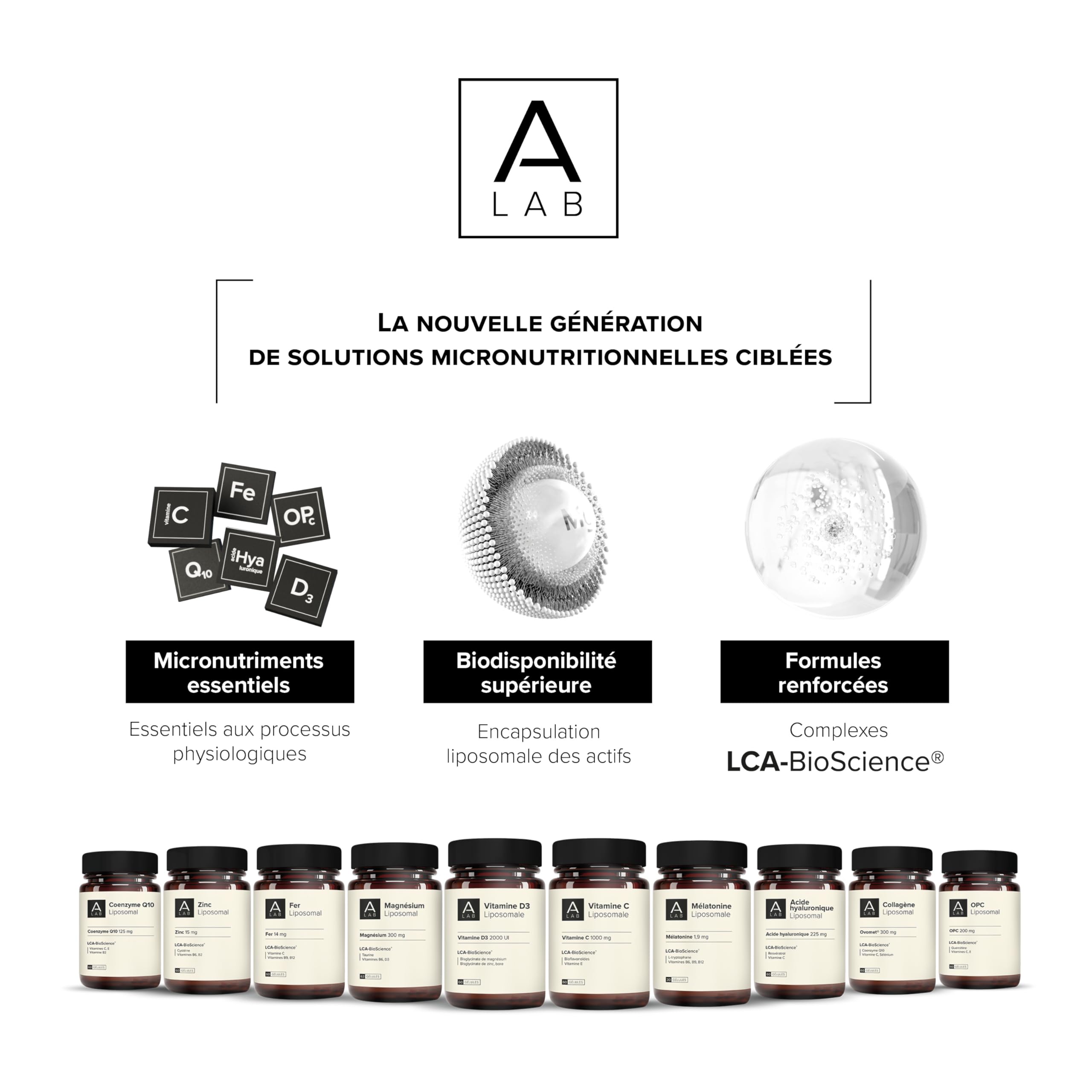 A-LAB Coenzyme Q10 Liposomale - Technologie d'Assimilation Renforcée - Complément Alimentaire Antioxydant, Anti-Age, Santé Cardiovalsculaire - 30 à 60 jours - Fabriqué en France