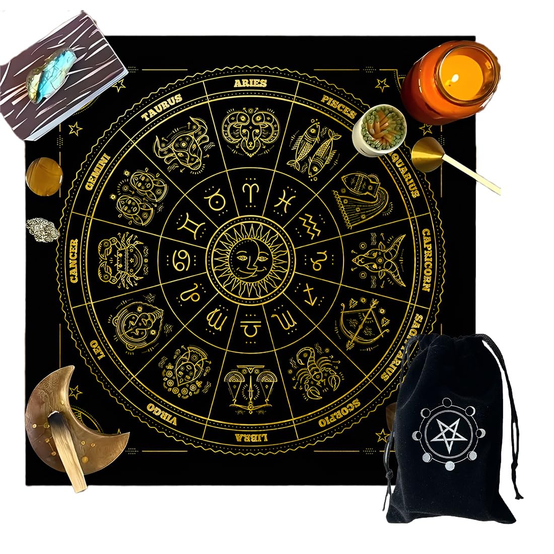 Imagen de catálogo asociada a PYEUIFT, Tapete Tarot Adivinación, 1 Pieza, Mantel de Altar, Tapete Cartas Tarot, Bolsa Tarot,