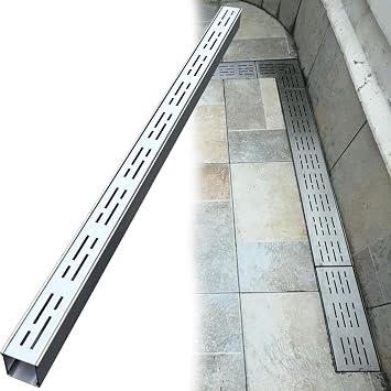 1.4 2 2.8 4 6 8 in Wide Slim Narrow Trench Drain System, High Load-Bearing Capacity Trench Drainage Channel System, Stainless Steel Drain Grating Cover, Easy to InstallW X H 1.4 X 1.2IN