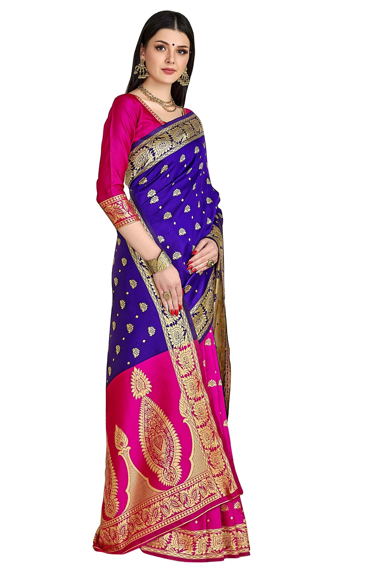 Glory Sarees Women’s Silk Blend Banarasi Saree (Banarasi_Saree114_Blue) 2