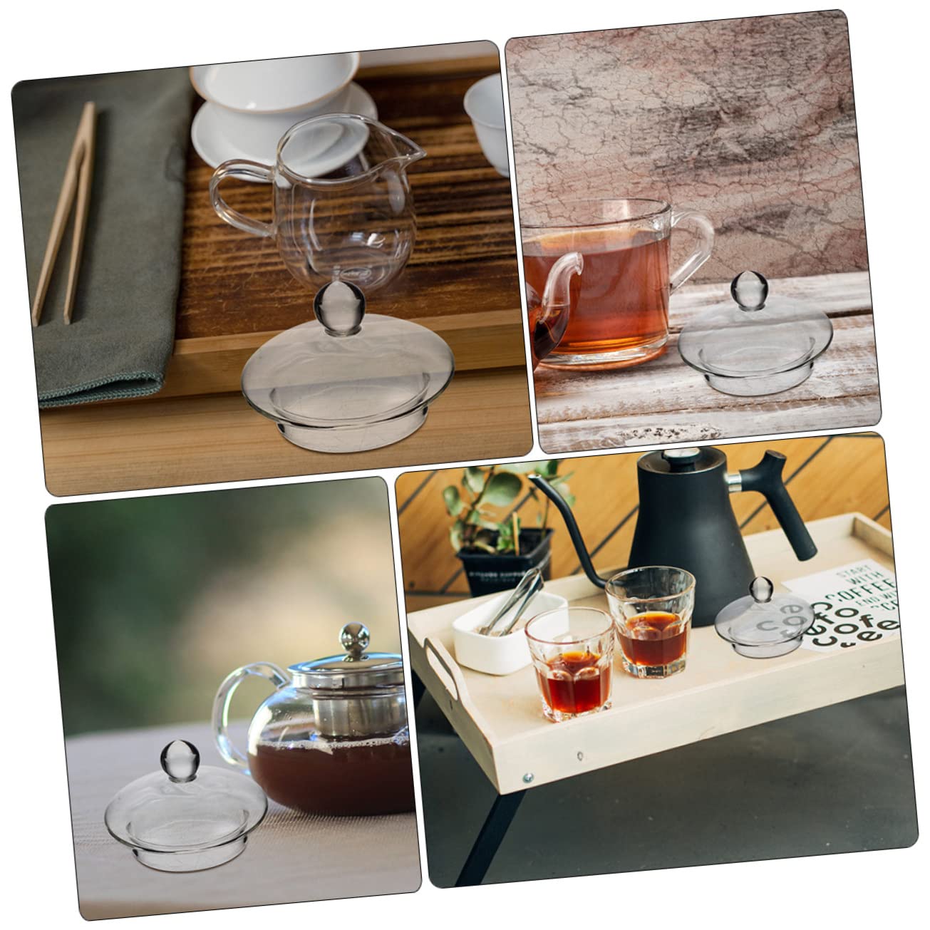 POPETPOP 4 Tapas de Infusores de Té de Vidrio para Tetera de 600ml y 1000ml, Prácticas Filtración Uniforme, Accesorio Adecuado Infusión de Té en Casa