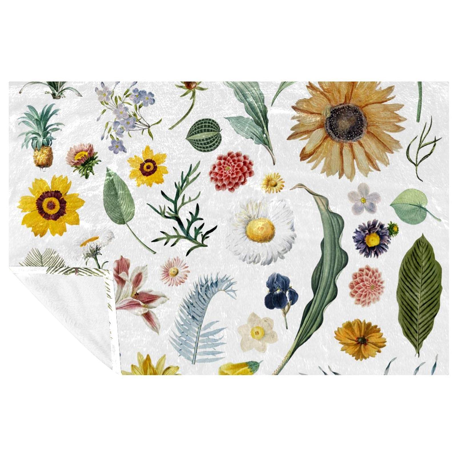 Couverture lit et canapé plaid floral motif tournesol doux chaud 150x100cm