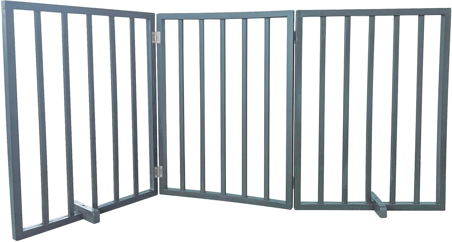 Grey 3 Panel Wood Folding Pet Gate