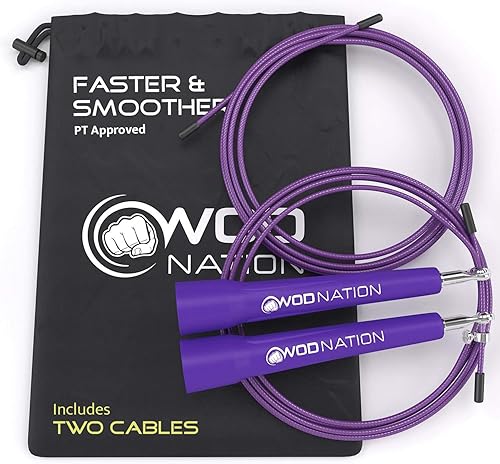 WOD Nation Cuerda de saltar de velocidad ajustable para hombres, mujeres y niños, cuerda de saltar rápida para fitness, perfecta para boxeo, artes