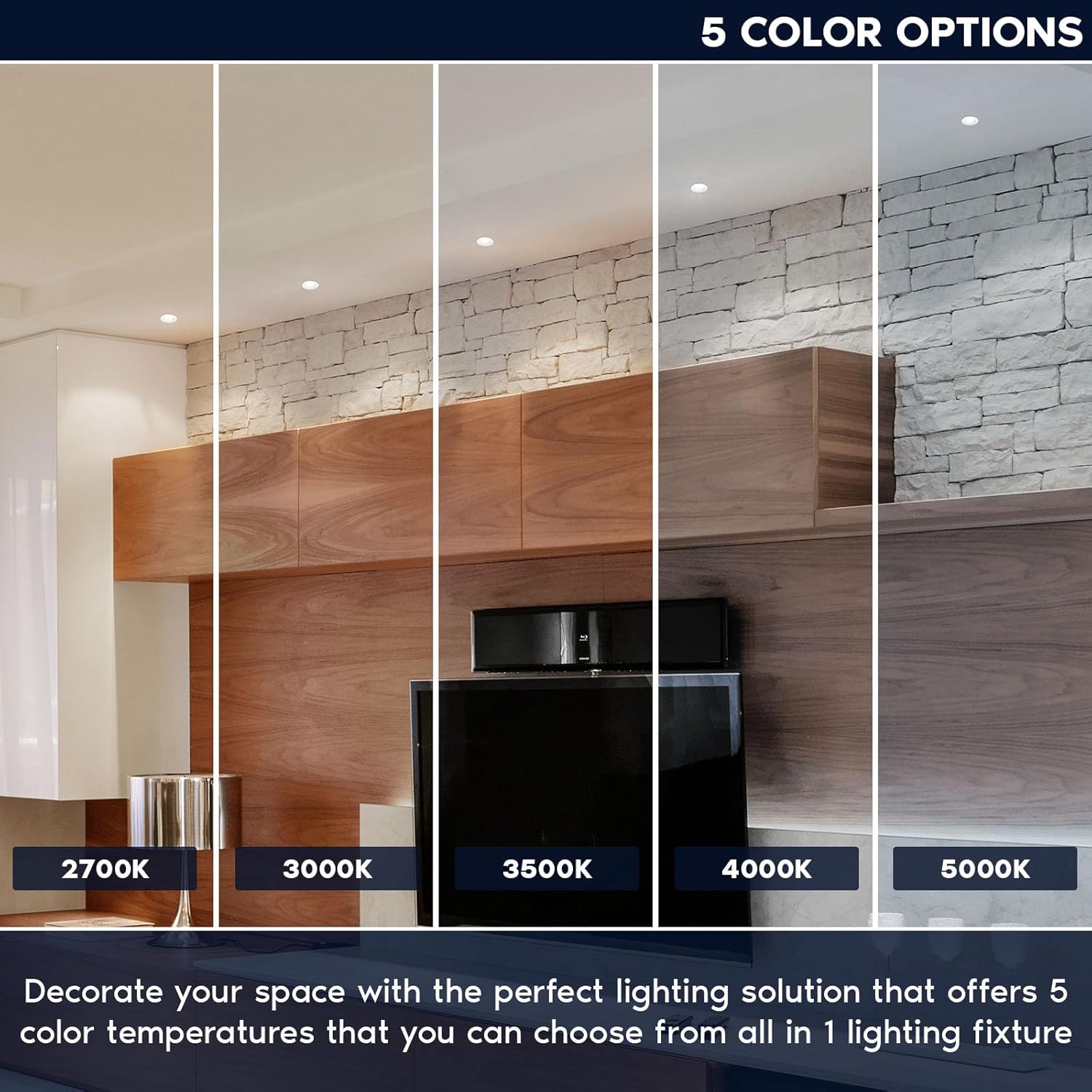 LUXRITE 2 Inch LED Recessed Lighting with Junction Box, 15W, 5 Color Selectable 2700K-5000K, CRI 90, 1000 Lumens, 60° Spotlight, Small Dimmable Downlight, Wet Rated, IC Rated (4 Pack)