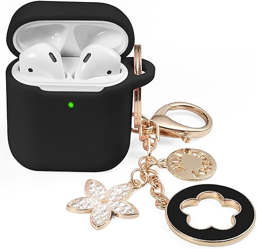 OLEBAND Funda compatible con AirPods de 12 generación con bonito llavero brillante, funda de silicona compatible con Apple Air podiPod 2 y 1 Gen