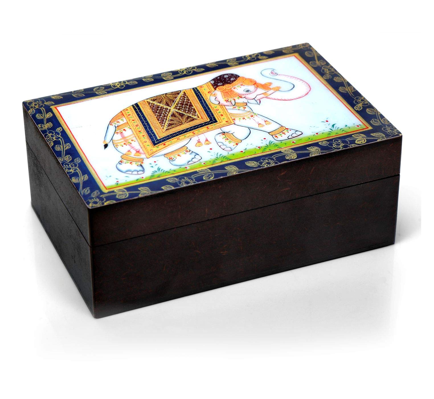 Octavius Tulsi Rose Chamomile Tisane Whole leaf tea in Darkwood Handcrafted Wooden gift box with Traditional Indian Elephant Pattern On The Lid | Caffeine Free | - 50 Gms (50 Servings) - Image 3 thumbnail
