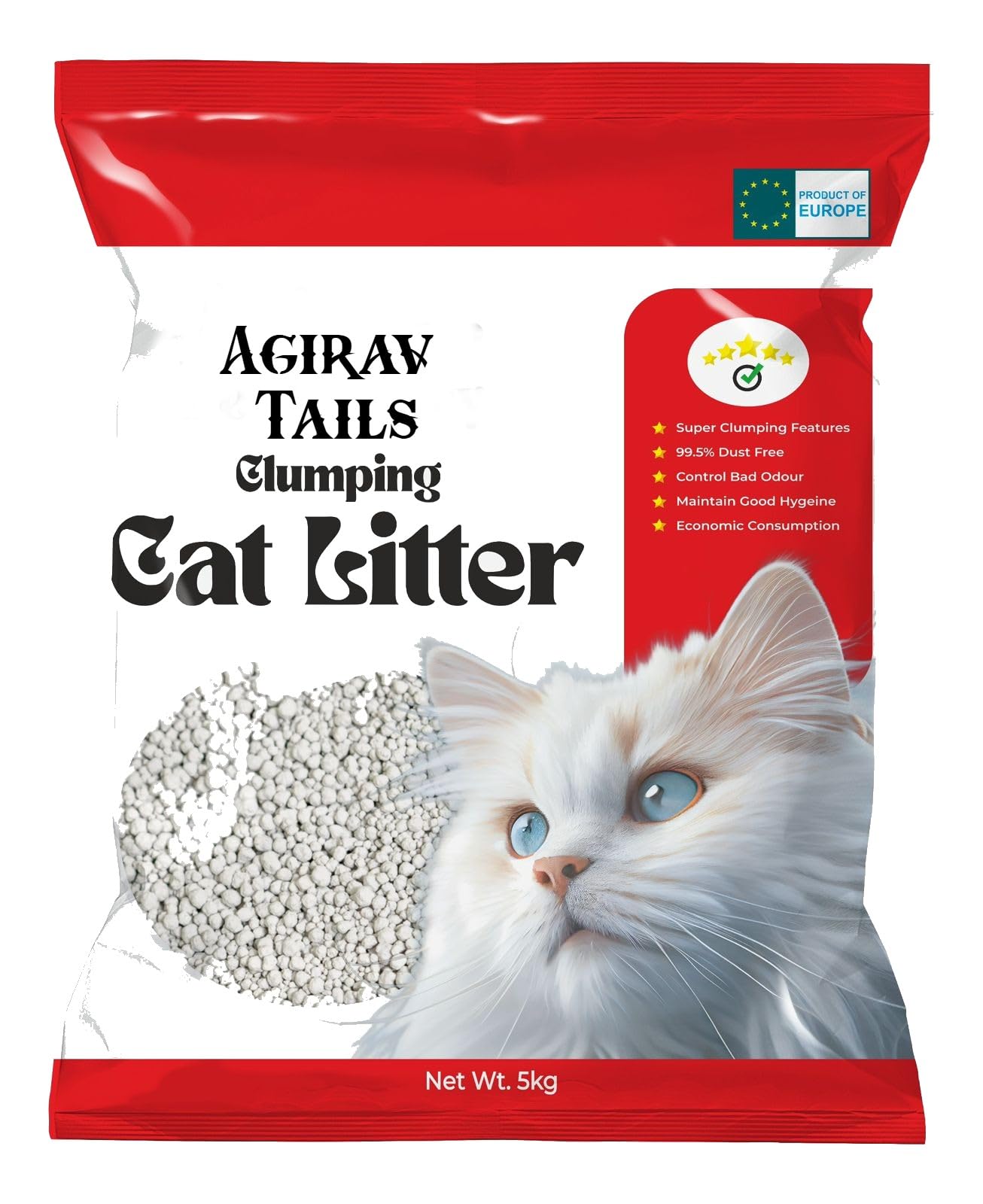 Tails Cat Litter - Premium Unscented w/Natural Ingredients - Low Dust Superior Odor Control - Hard Clumping Moisture Absorbing Clay Multi Cat Litter (5KG, Unscented)