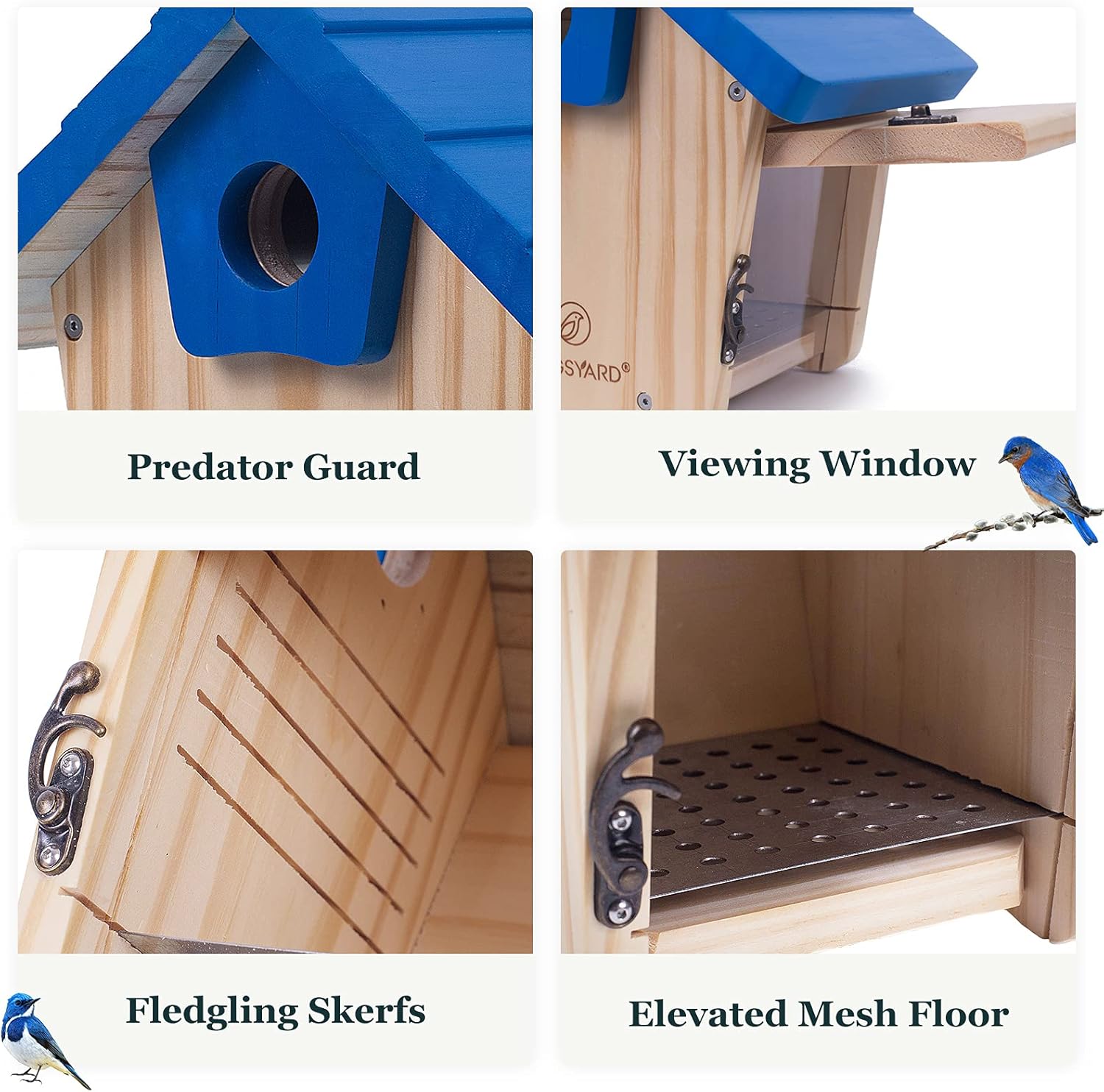 Kingsyard Wooden Bluebird House with Predator Guard Bluebird Nesting Box Birdhouse for Outside Wild Bird Watching : Patio, Lawn & Garden