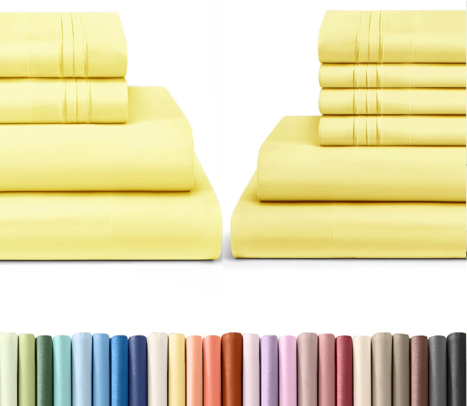 CGK Unlimited 4 Piece + 6 Piece Queen Bed Sheets Set - Yellow
