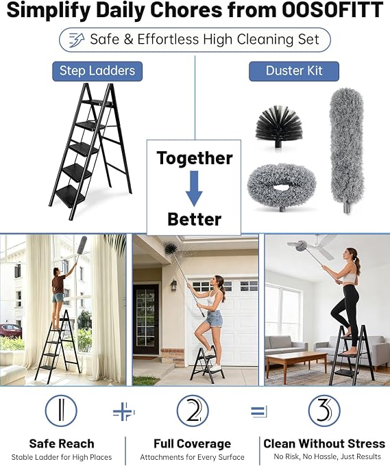 Practical 3 in 1 Dusters Kit for Cleaning, Efficient Duster with Extension Pole, Upgraded High Ceiling Fan Cleaner Duster, Easy Washable Spider Cobweb Brush Duster for Blinds/Wall/Tight Spaces