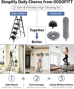Practical 3 in 1 Dusters Kit for Cleaning, Efficient Duster with Extension Pole, Upgraded High Ceiling Fan Cleaner Duster, Easy Washable Spider Cobweb Brush Duster for Blinds/Wall/Tight Spaces