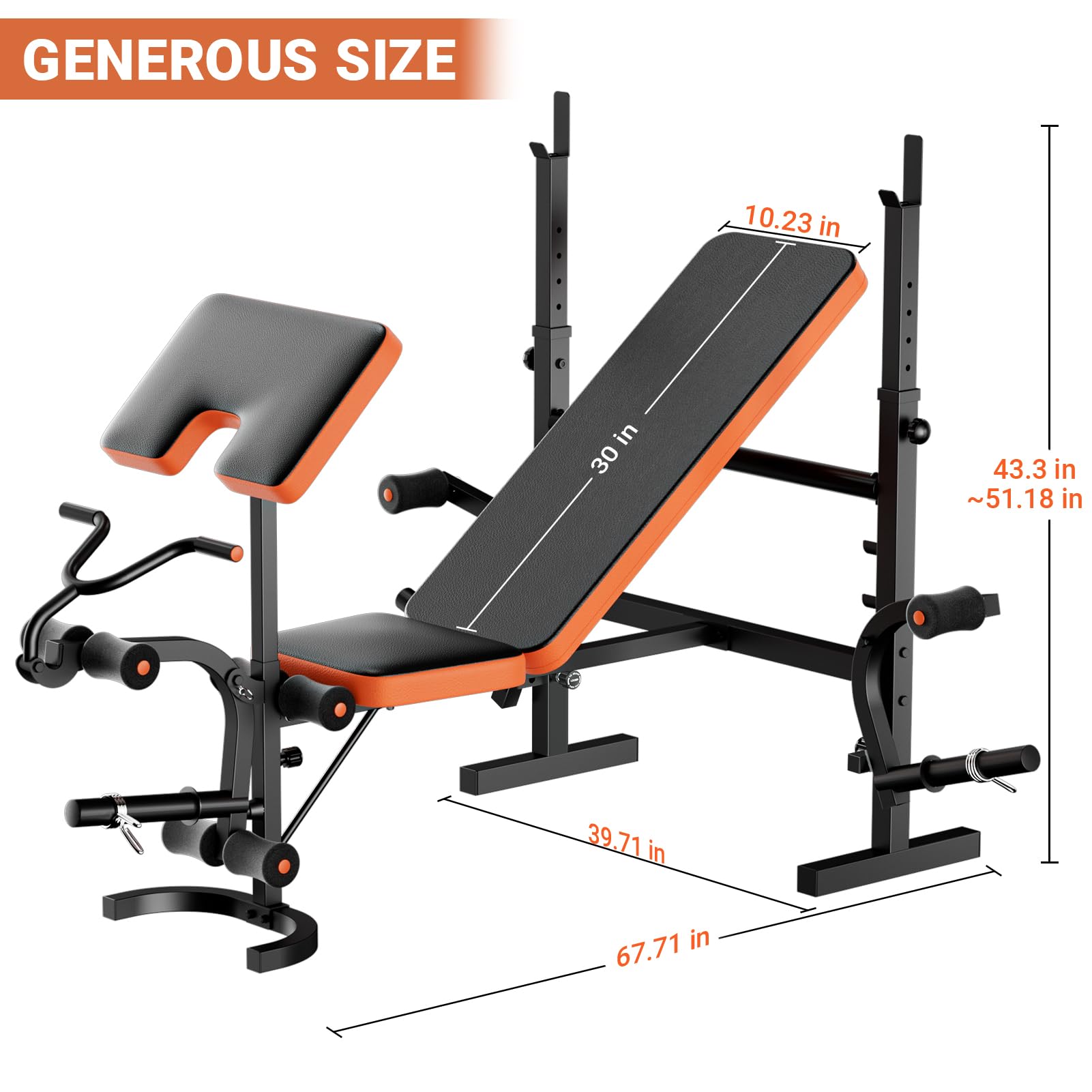 Adjustable Olympic Weight Bench with Squat Rack & Leg Developer | 770lbs Positions & Heavy Duty Frame, Designed for Bench Press, Squats, Dumbbell Training and Full Body Workouts