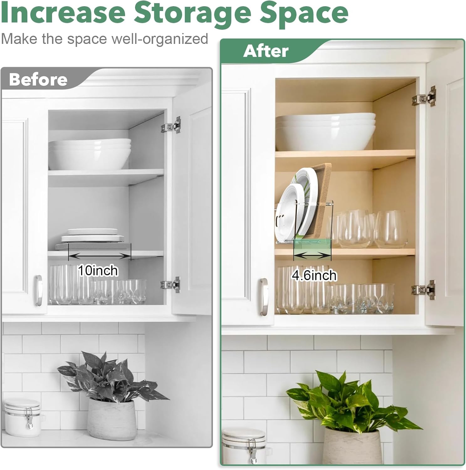 KALYLOC 2Pcs Disposable Paper Plate Dispenser for 5-12 Inches, Space-Saving Plastic Foam Acrylic Plate Dispensers Holder, Countertop Plates Storage Organizer for Cabinet, RV, Party or Outdoor