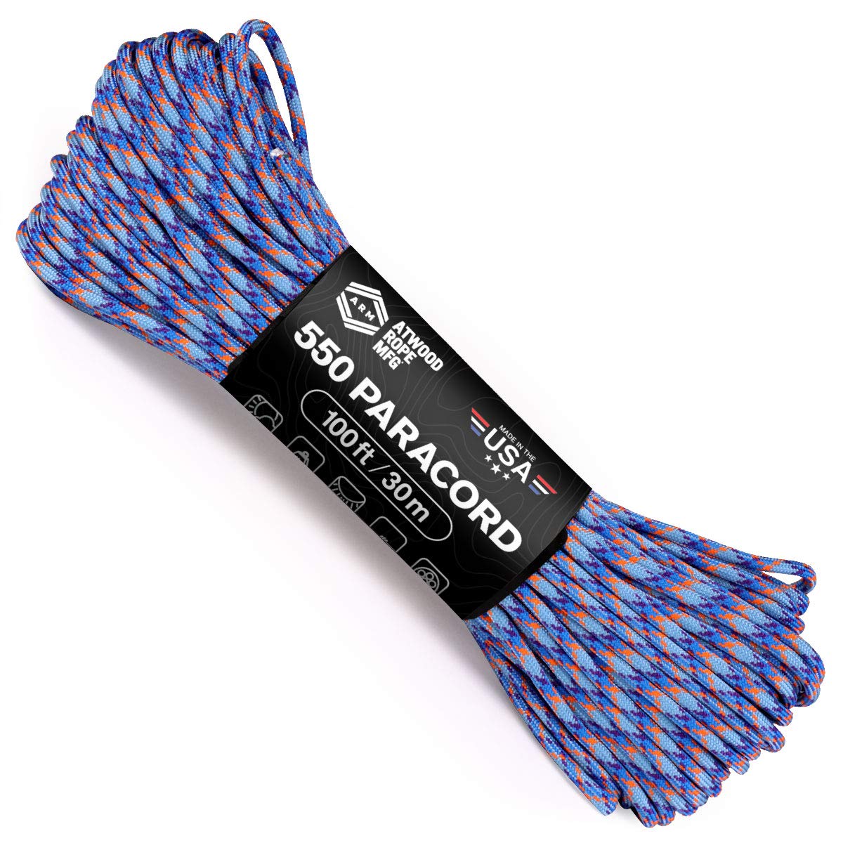 Atwood Rope MFG 550 Paracord 100 Feet 7-Strand Core Nylon Parachute Cord Outside Survival Gear Made in USA | Lanyards, Bracelets, Handle Wraps, Keychain (Nebula)