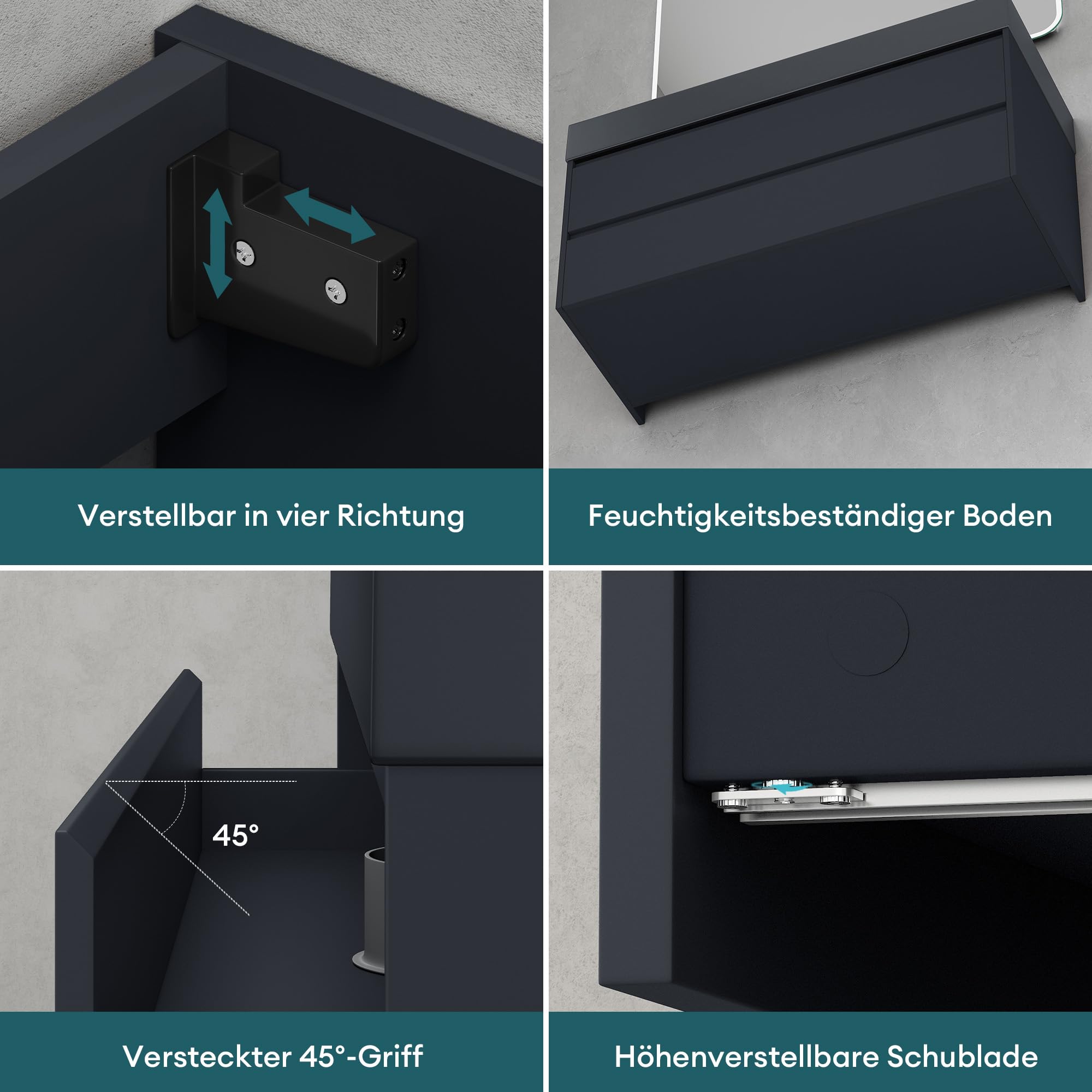 Mai & Mai Waschtisch Waschbeckenunterschrank inkl. Waschbecken | Badmöbel set, Badmöbel set, 120x48x63cm, in Anthrazit matt, mit 2-Schubladen, in Anthrazit, Deep