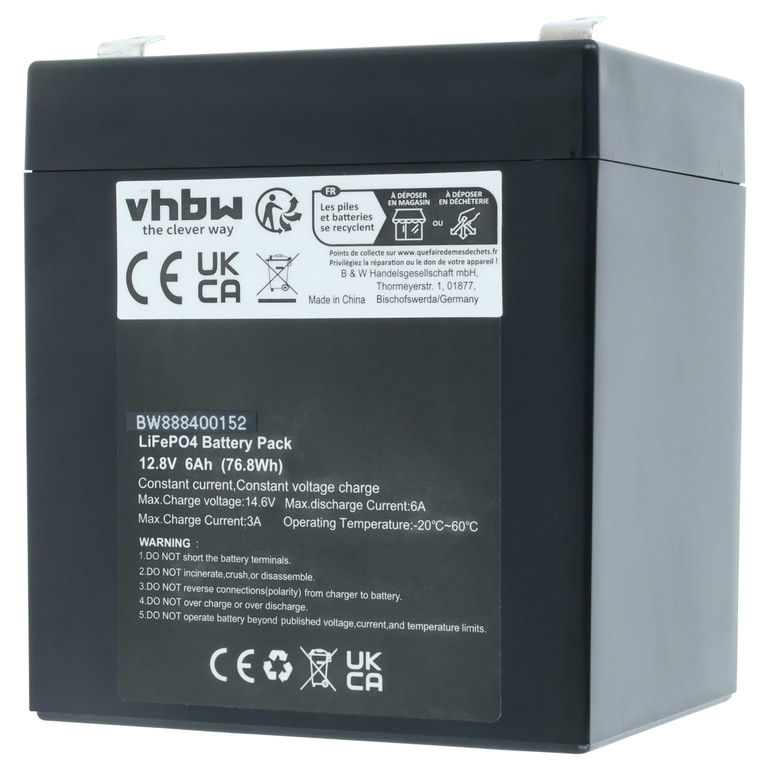vhbw Batterie Compatible avec LD Systems Road Buddy 10, Roadman 102 Haut-parleurs, Enceintes portatives (6Ah, 12,8V, LiFePO4)