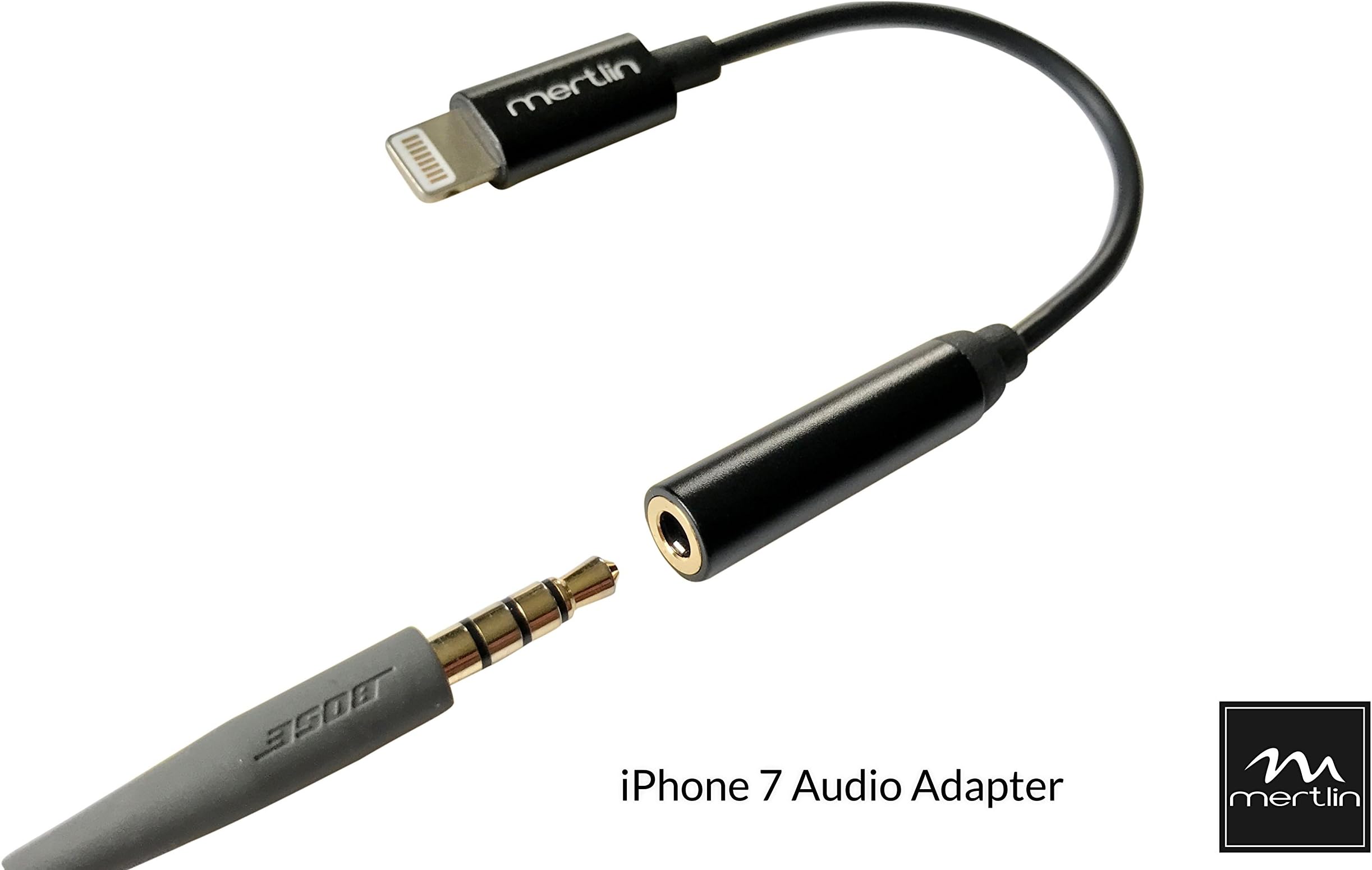 iPhone 7 Adapter, Mertlin Lightning to 3.5mm Jack, Apple Headphone Adapter with Aluminium Casing for Listen to The Music, Length: 6.5” [No Phone Calls, No Credit Card Reader], Black