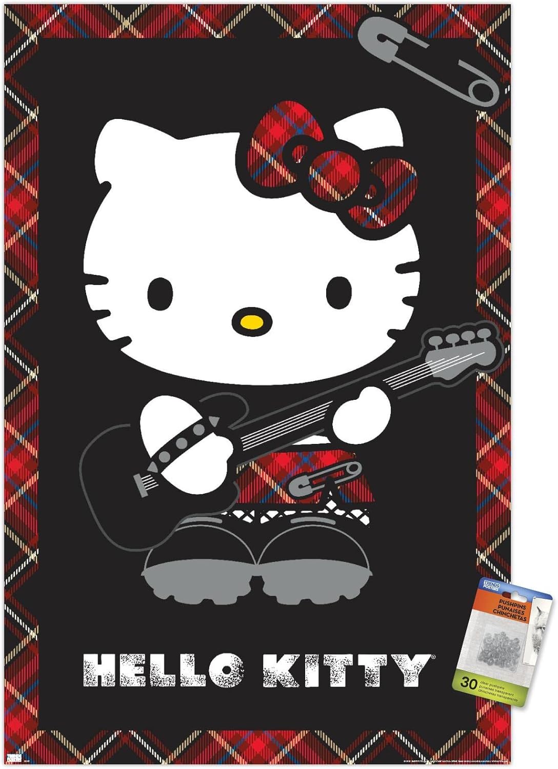 Trends International Hello Kitty - Punk Wall Poster, 22.37" x 34.00", Premium Poster & Push Pin Bundle