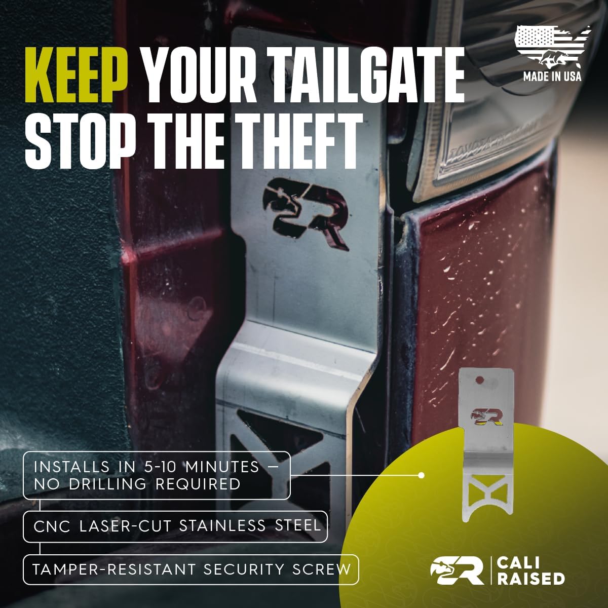 Tailgate Theft Protector for Toyota Tundra 2007-2013 - Pickup Tailgate Anti Theft Lock Made in USA