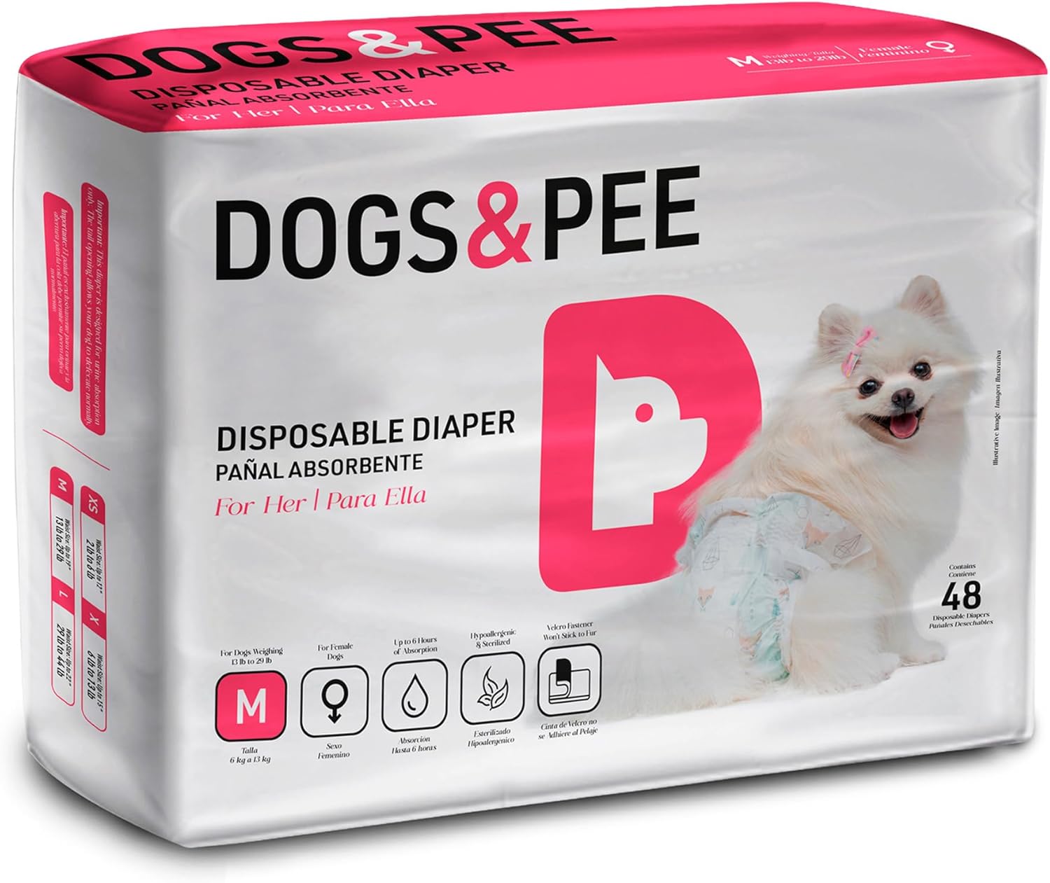 Dog´s Care – Disposable Hygienic Diaper for Female Dogs – Ultra-Absorbent, Comfortable – Size S – 6,6 lbs to 13,2 lbs – 48 Units