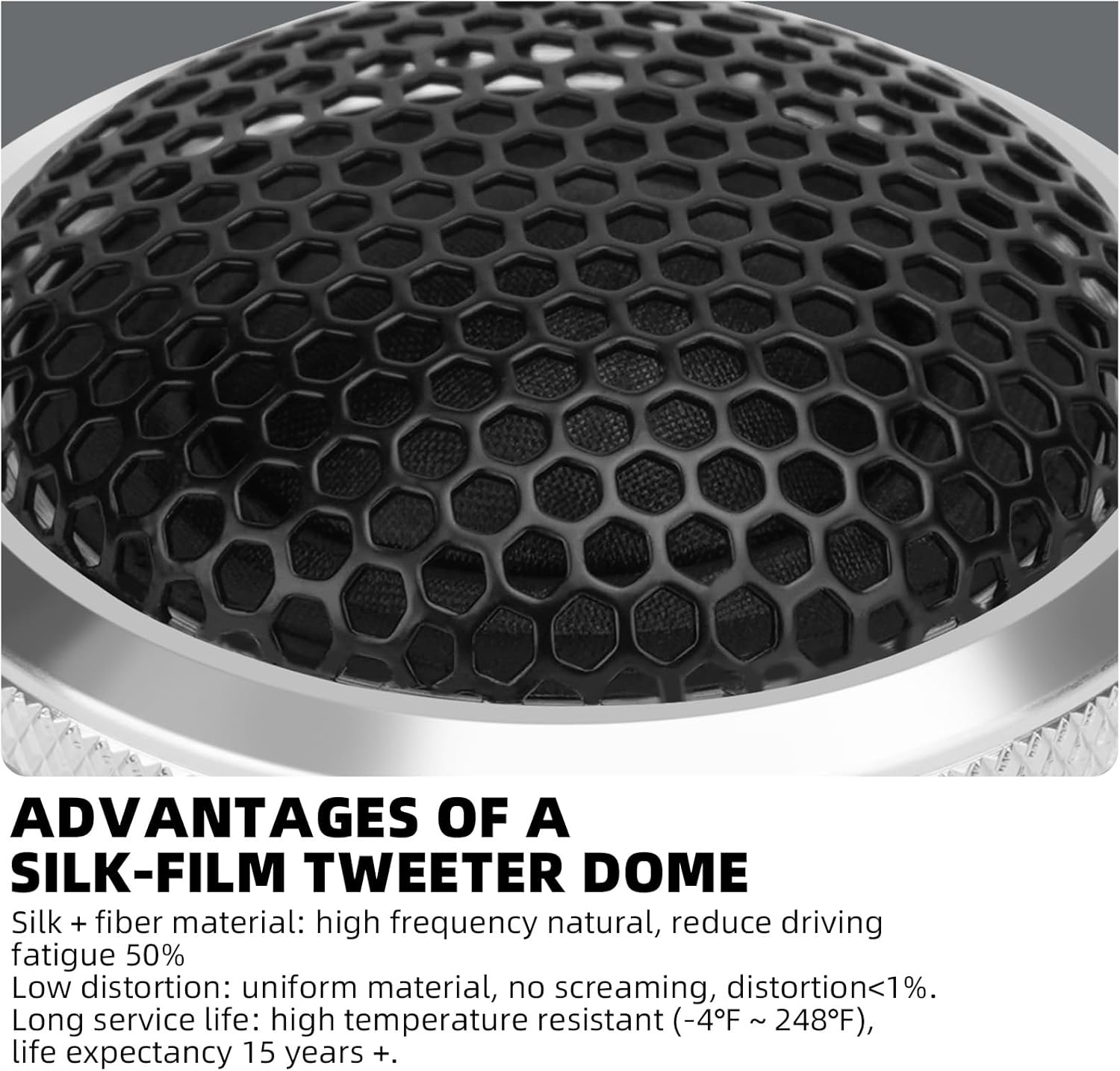 Upgraded 1-Inch Car Tweeters – 240W Neodymium Silk Dome High-Frequency Super Tweeters with Built-in Crossover & Bass Blocker – 4-Ohm, Flush/Surface Mount Kit for Crisp Highs – Easy Instal silvery