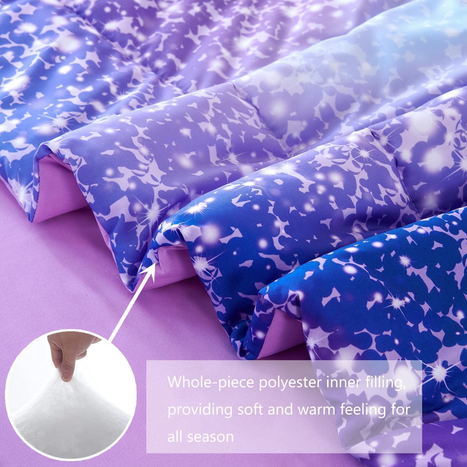 PERFEMET Girls Twin Comforter Set with Sheets 6-Piece Bed in a Bag Rainbow Fluffy Bedding Set for Girls Kids 3D Colorful Tie Dye Bedroom Bed Set (Purple Pink, Twin) - Image 4