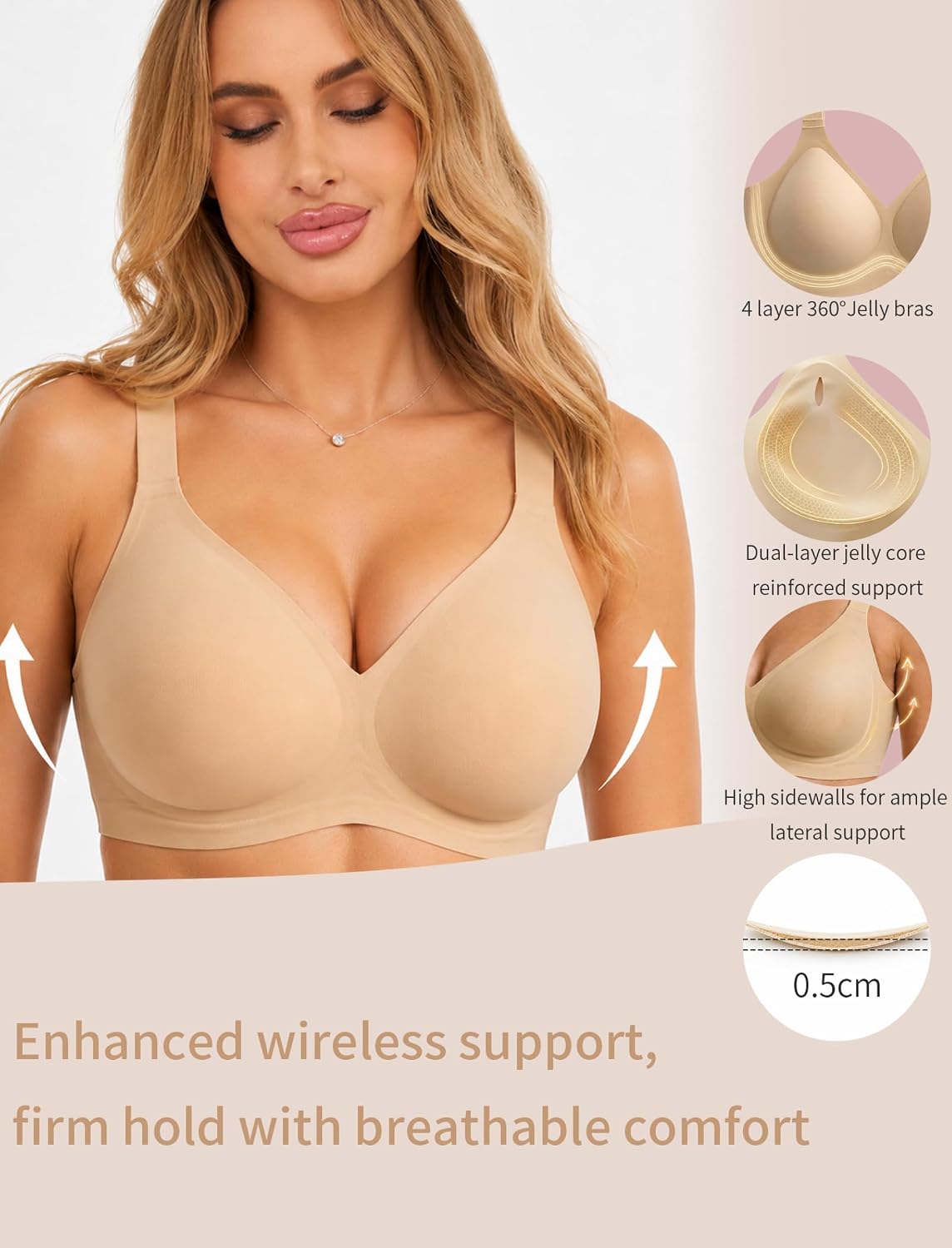 Roszoe Jelly Bras for Women No Underwire Scalloped Wireless Push Up Bra image 2