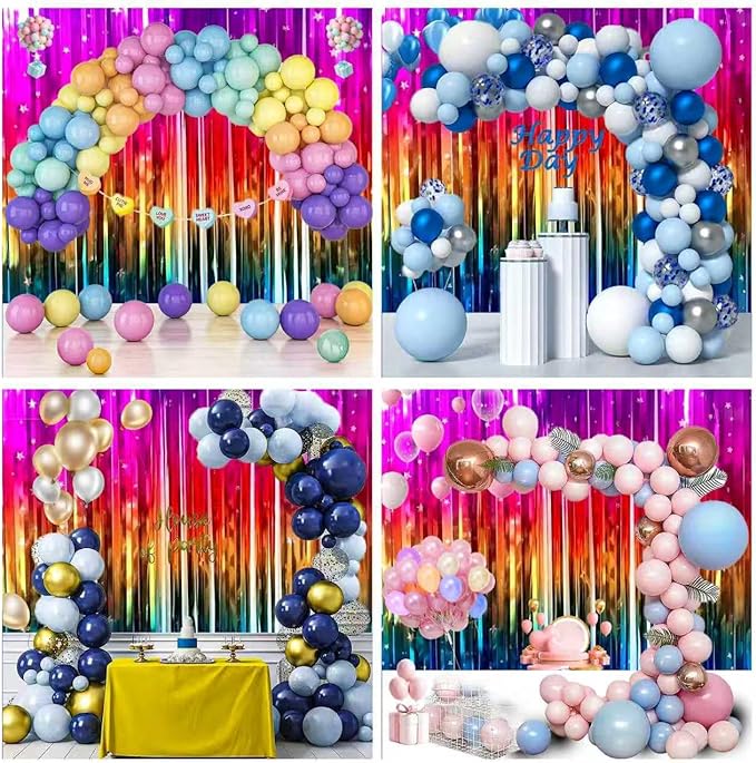 Kit Decoración Fiesta Arcoiris Cortina Flecos Metálicos miniatura 6