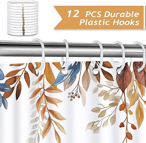 Miniatura 10 de Bonhause Cortina de ducha con diseño de calabaza de otoño, hojas de otoño, cortina de baño decorativa de Acción de Gracias, 72 x 72 pulgadas, tela