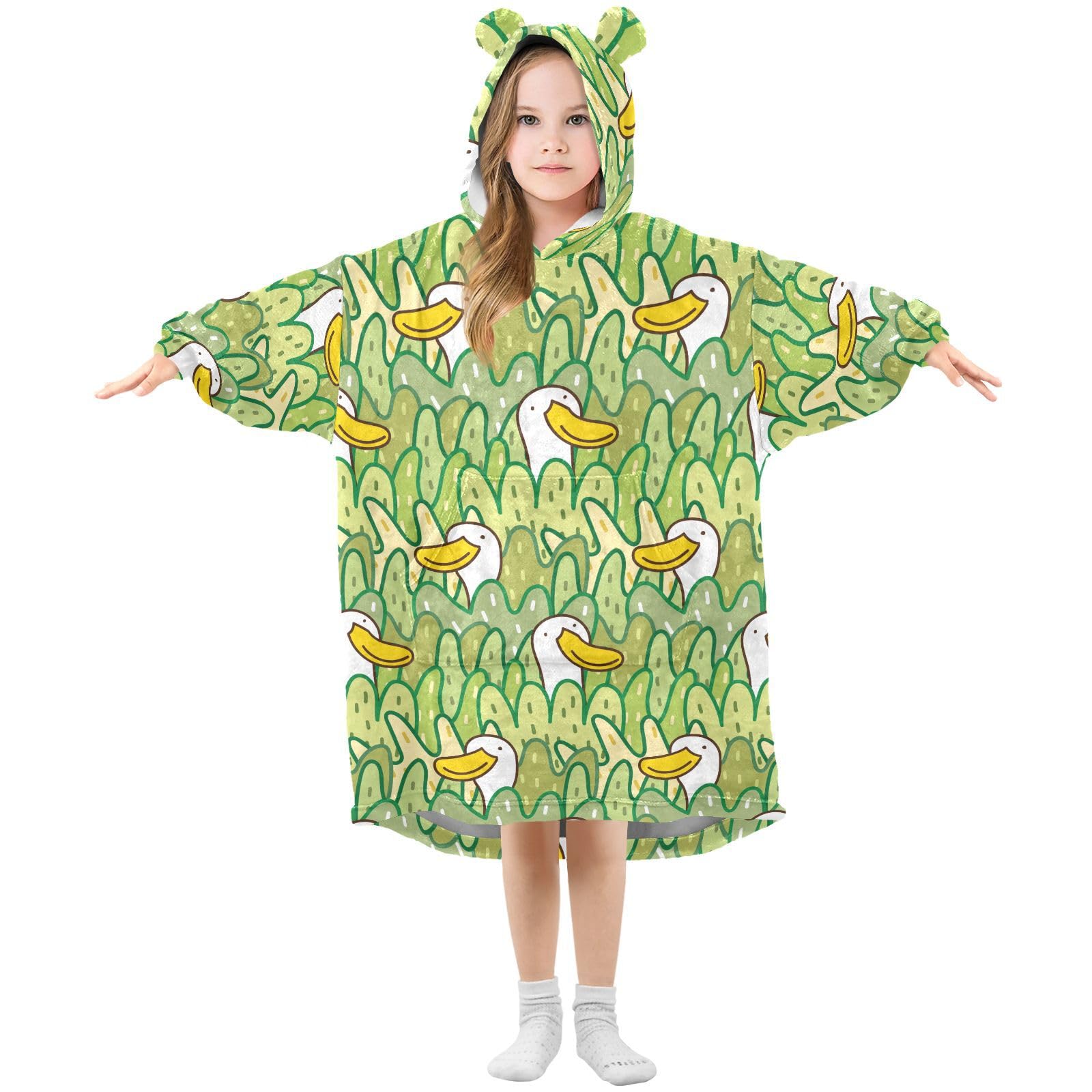 Oversized Blanket Hoodie for Kids Adult Girls Boys, Fleece Hoodie Blanket Cute Cartoon Duck Pattern Super Warm Plush Wearable Blanket Hoodie Sweatshirt with Roomy Pocket, Large