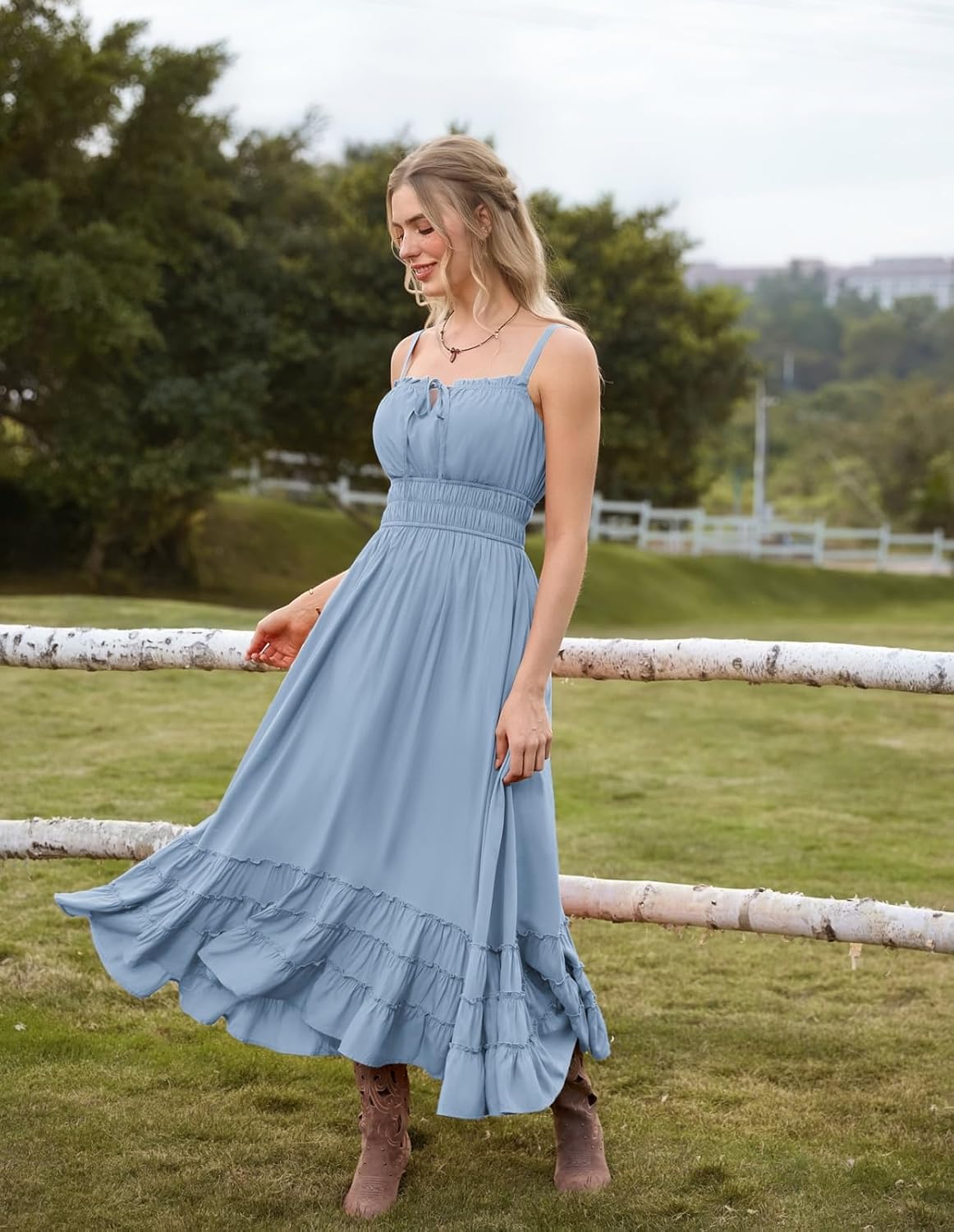 Scarlet Darkness Women's Summer Maxi Dress 2026 Boho Sleeveless Ruffle Flowy Milkmaid Sundress with Pockets - Image 2