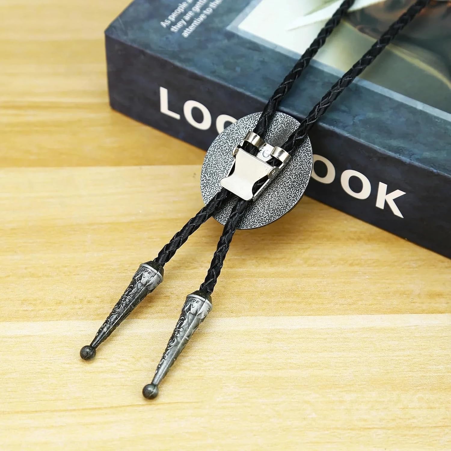 Western Bolo Tie for Men, Geometric Southwestern Cross Design, Black & Turquoise Zinc Alloy Pendant, Adjustable Leather Rope Necktie
