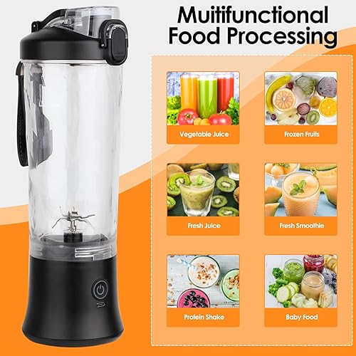 Miniatura 6 de Licuadora portátil recargable por USB de 20 onzas, caja de fabricación de hielo negro, patrón de diamante, libre de BPA