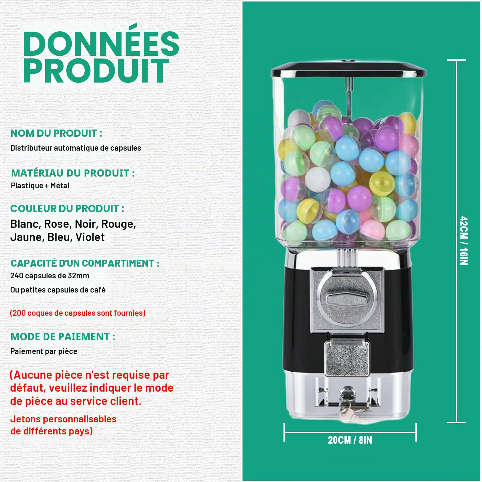 Distributeur Automatique De Capsules, Distributeur Bonbon, Machine À Capsules Automatique pour Magasins De Détail, pour La Maison, Magasin De Jeux,White