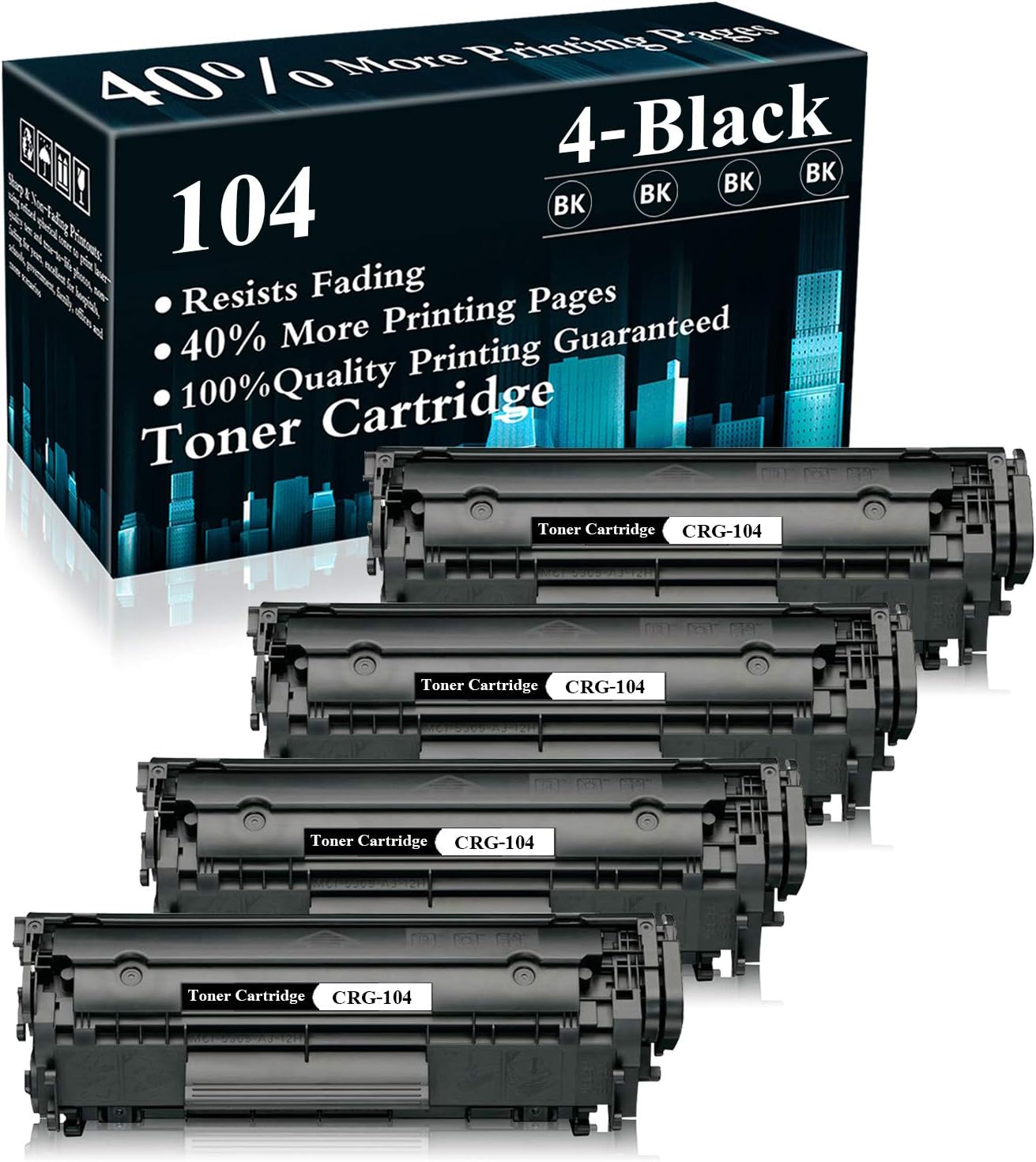 4 Black 104 CRG104 Toner Cartridge Replacement for Canon
