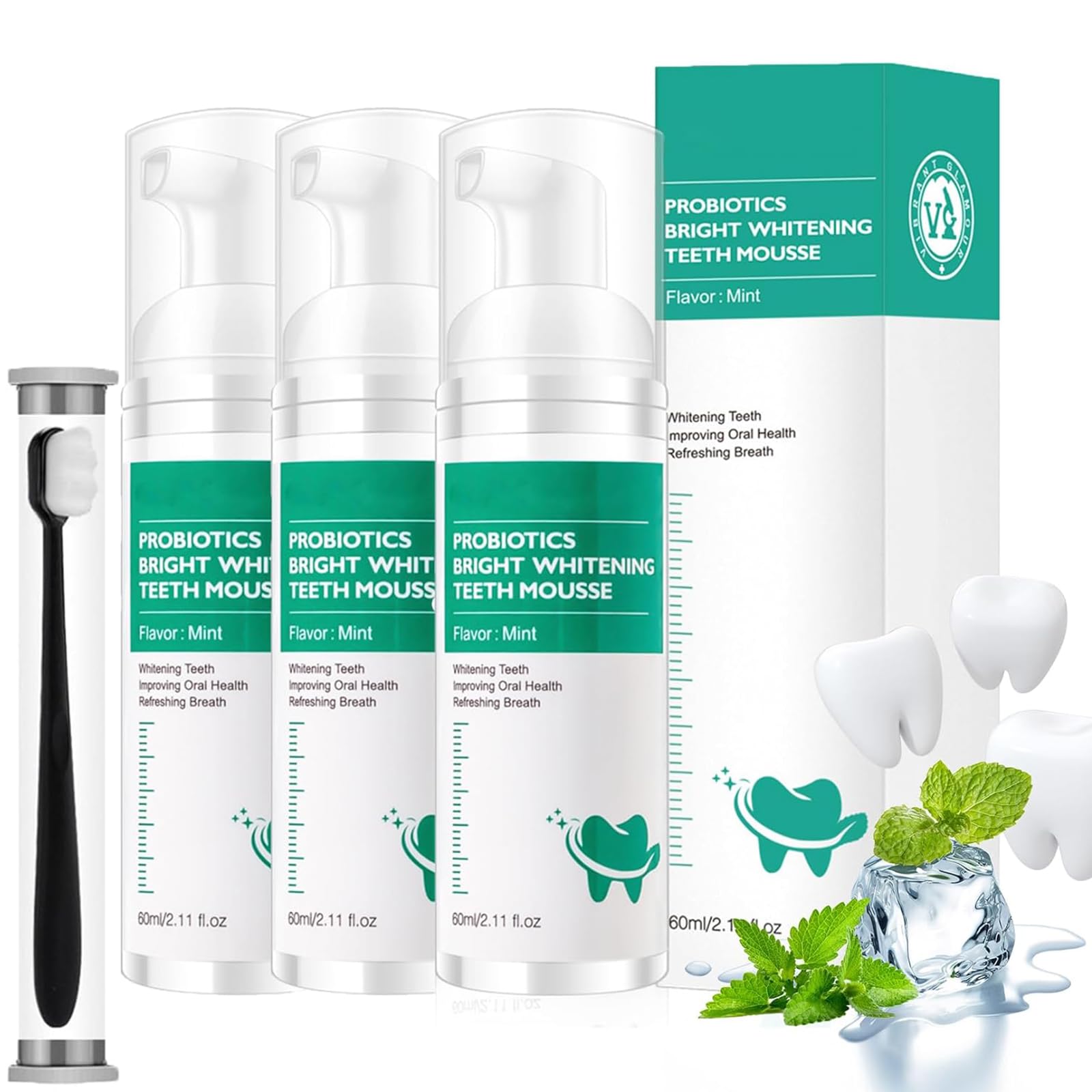 Probiotics Bright Whitening Teeth Mousse, Herbal Brightening Oral Repair Mousse, Teeth Whitening Mouthwash, Teeth Whitening Toothpaste Foam for Gum Health, Bad Breath (3pcs)