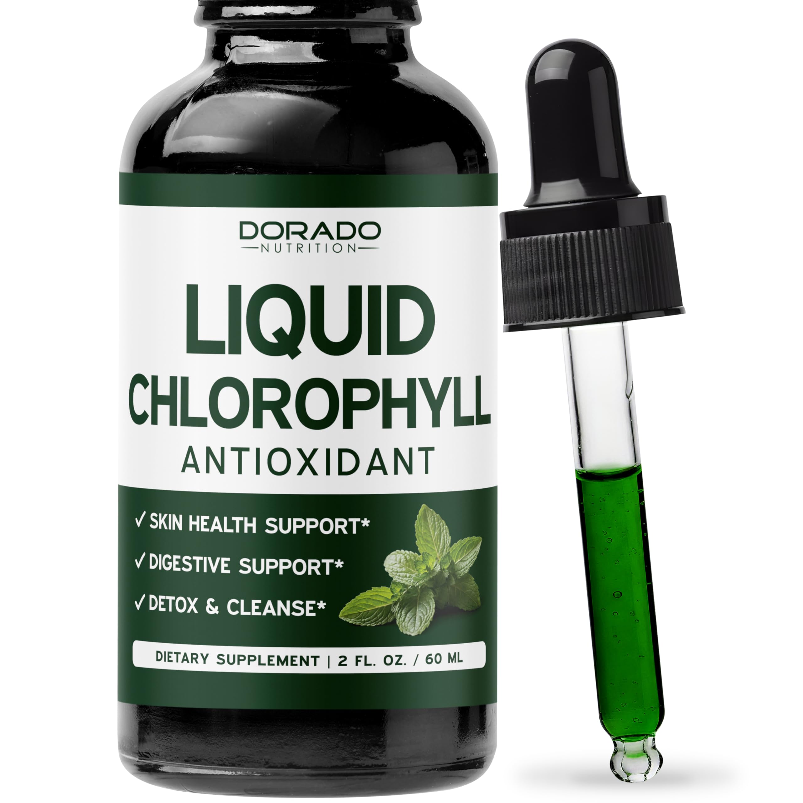 Chlorophyll Liquid Drops (60 ml) Premium Liquid Chlorophyll Drops for Skin Health and Digestive Support - Chlorophyllin Supplement for Women and Men Body Detox - Third Party Tested - Made in USA
