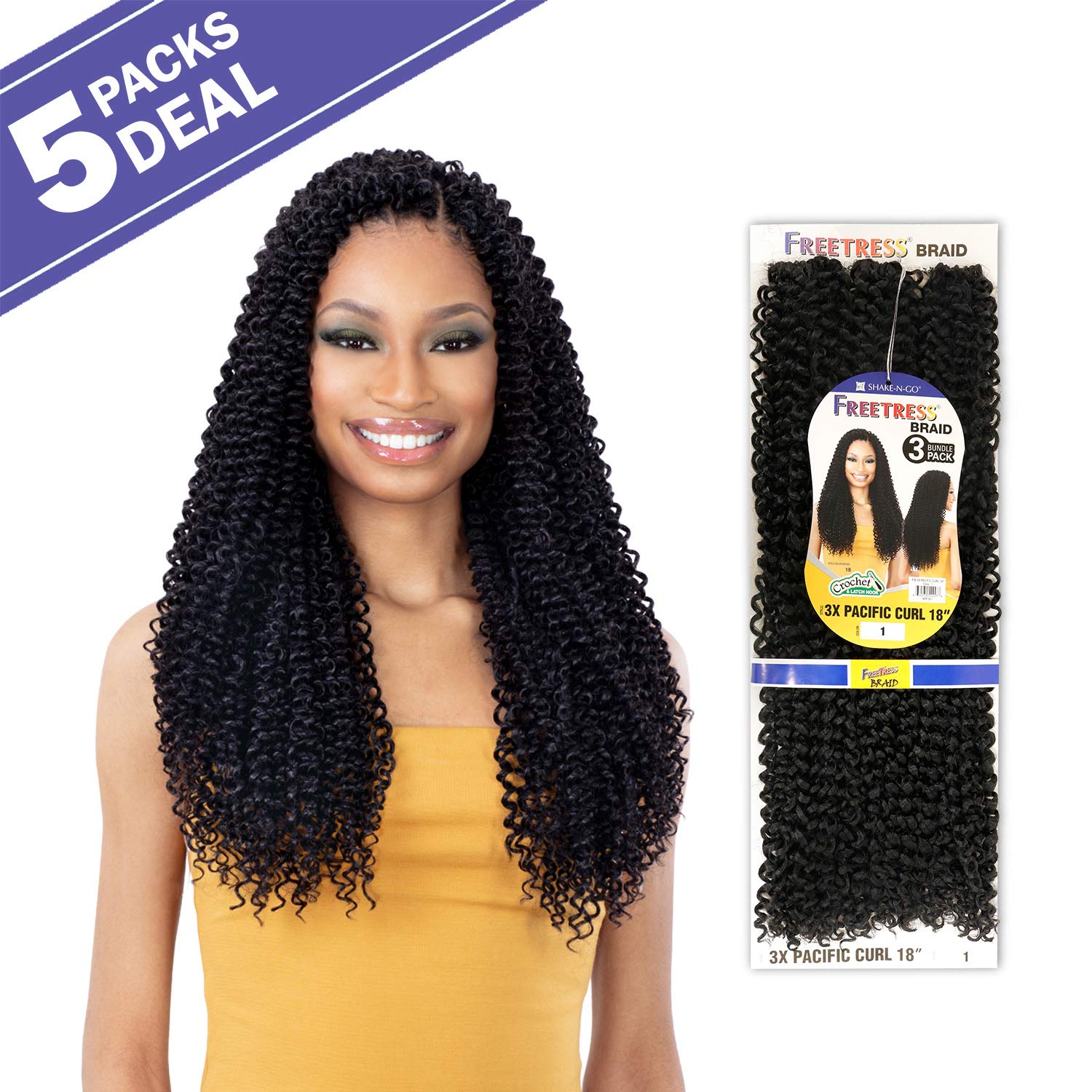 FreeTress Crochet Braids 3X Pacific Curl 18" (5-PACK, T27)