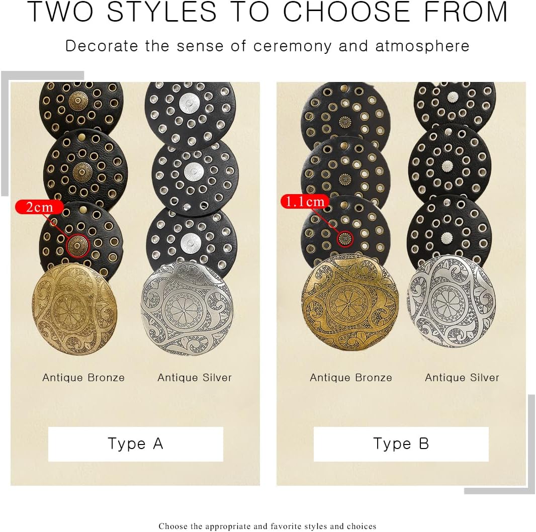 Vintage Wide Disc Leather Belt For Women Western Cowgirl Style Hollow Concho PU Leather Disk Metal Buckle Waist Belt