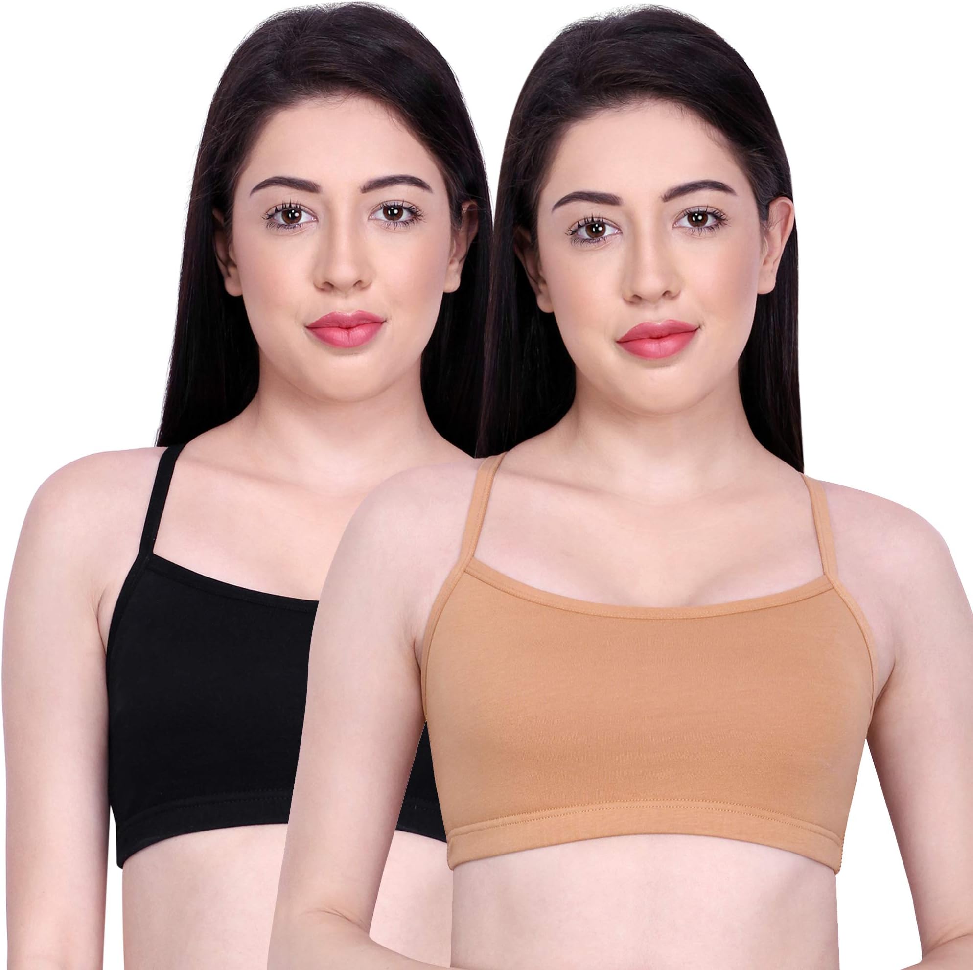 Slip On Beginner's Bra for Girls & Teenagers, Non Padded Sports Bra| Adjustable Straps with No Hooks| Double Layered Fabric, Non-Wired Seamless Bralette for Gym-Combo of 2