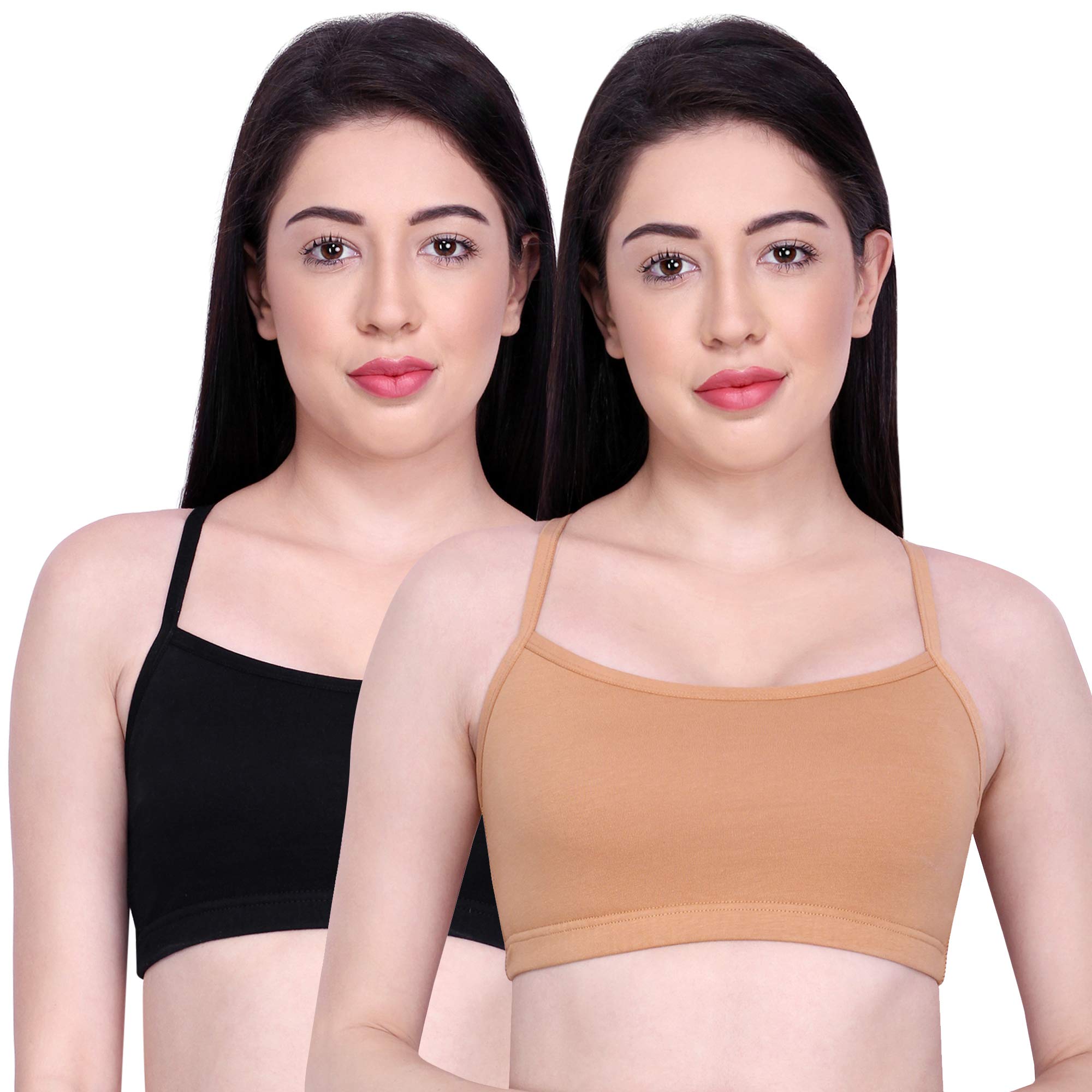 Slip On Beginner's Bra for Girls & Teenagers, Non Padded Sports Bra| Adjustable Straps with No Hooks| Double Layered Fabric, Non-Wired Seamless Bralette for Gym-Combo of 2