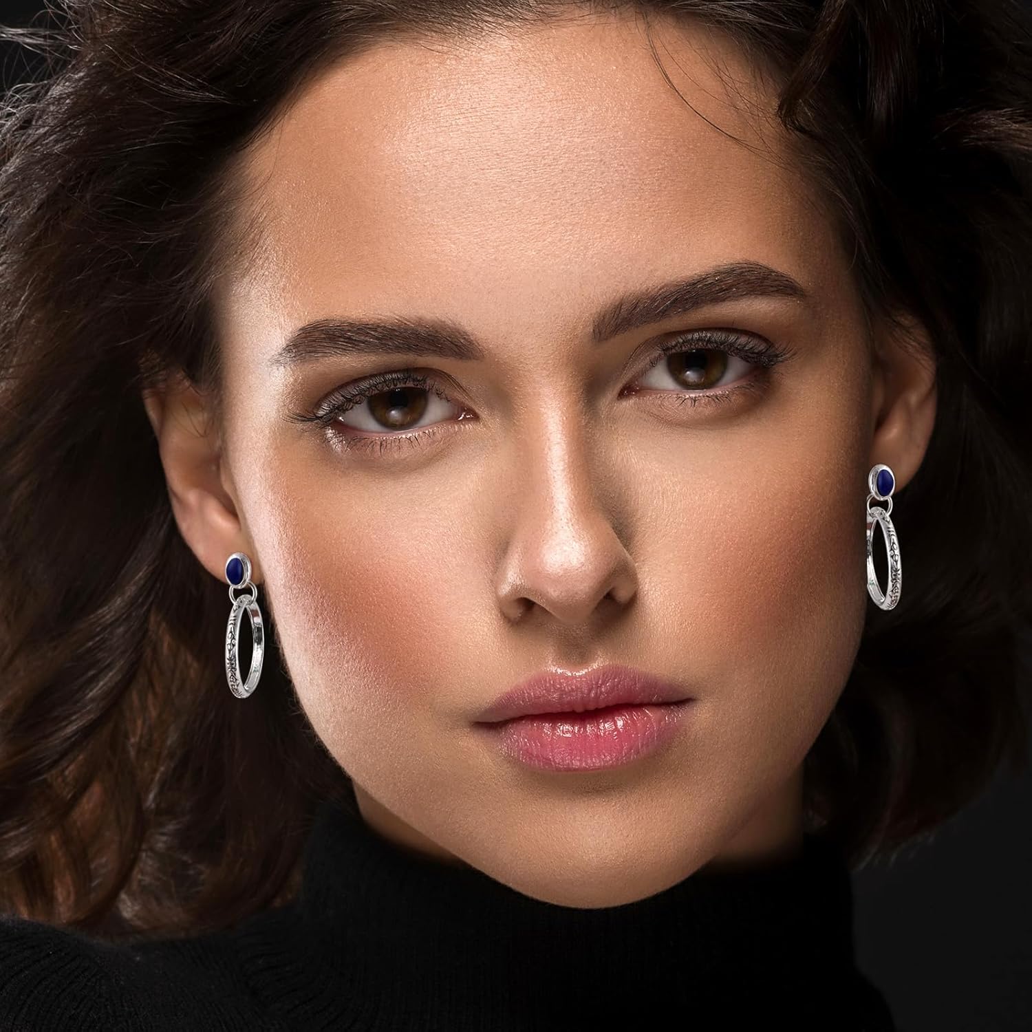 Natural Turquoise Gemstone Birthstone Stud Earrings with Circle Dangle Hoop Earrings Boho style for Vintage Western Jewelry - Image 6