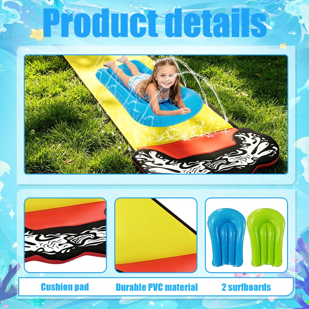 Mineup 480 * 70cm Toboggan Aquatique, Toboggan pour Pelouse, Tapis De Glisse Eau Enfant avec Bodyboards, Jet d'eau pour Enfants Et Adultes, Jeux D'ea en Extérieur, Fête D'été, Jardin Pelouse