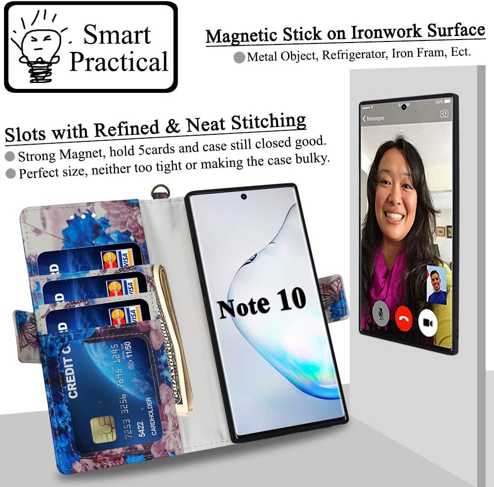Mefon Galaxy Note 10 Wallet Case Detachable, Wireless Charging Compatible, Durable Slim, Magnetic Detachable Flip Cover Leather Folio Phone Cases for Samsung Galaxy Note 10 5G 6.3" (Butterfly 1)