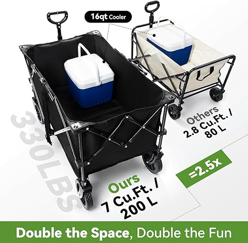 Miniatura 3 de Hikenture Carro plegable y cubierta de lluvia, carros extra grandes de 330 libras, carrito plegable resistente con ruedas todo terreno, carro de