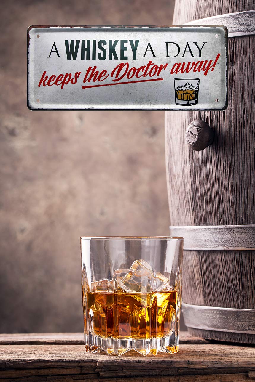 Targa In Metallo Divertente 'A Whiskey A Day Keeps The Doctor Away' – Decorazione Da Pub In Stile Irlandese/Scozzese, 28x12 Cm, Regalo Per Amanti Del Whiskey
