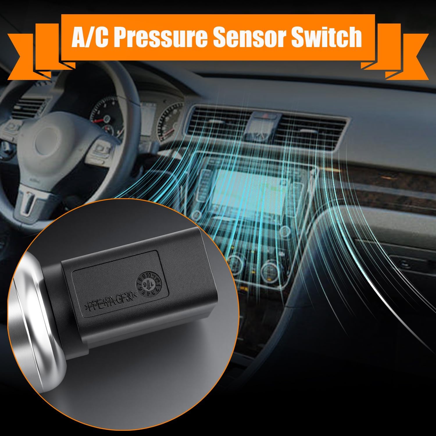 A/C Pressure Sensor Switch 1K0959126 Fit for 2000-2015 Audi, 2005-2015 Porsche 911 Boxster, 1999-2014 Volkswagen Golf, Air Conditioner Clutch Pressure Sensor Replaces OE # 1K0959126E 1K0959126D MT1203