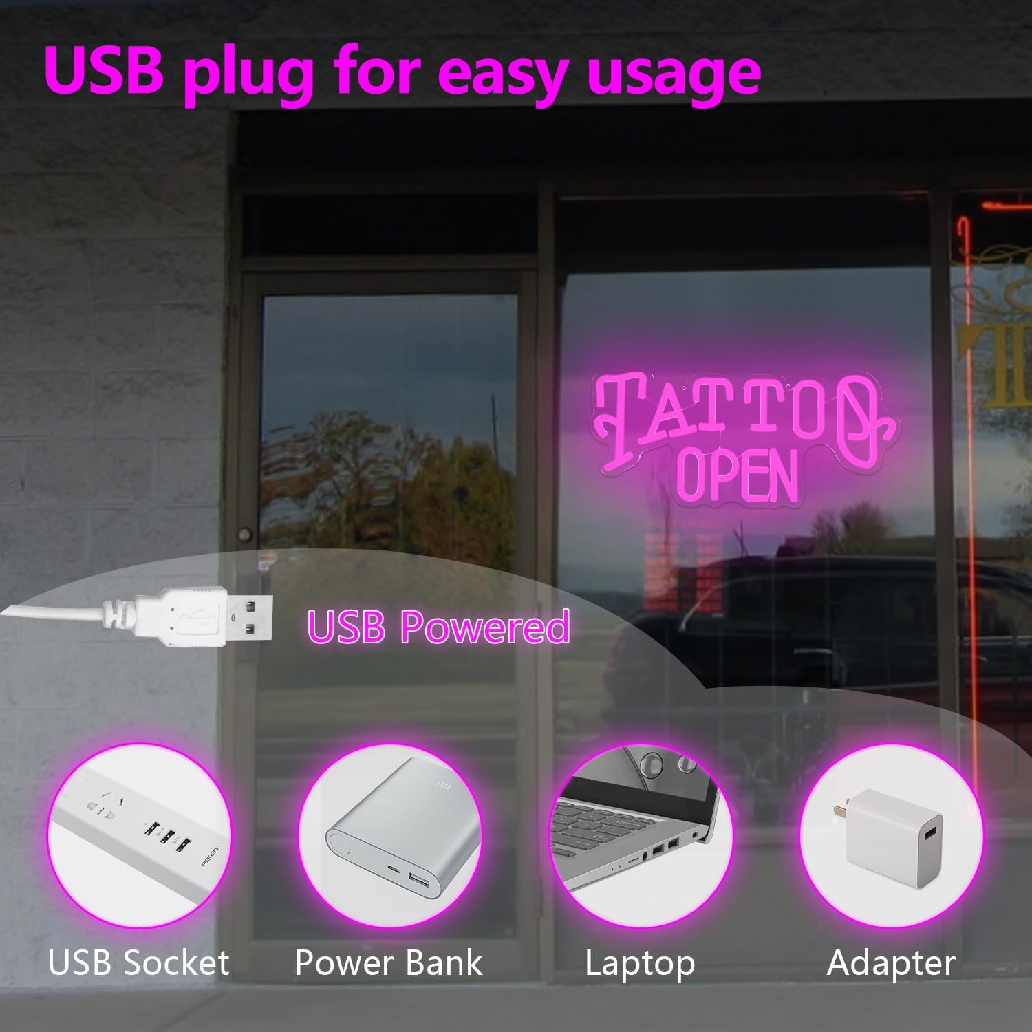 Tattoo Open Neon Sign for Wall Decor Tattoo Led Sign Dimmable Striking Neon Light Up Signs for Business Bar Pub Hotel Man Cave Tattoo Shop Studio - Image 5