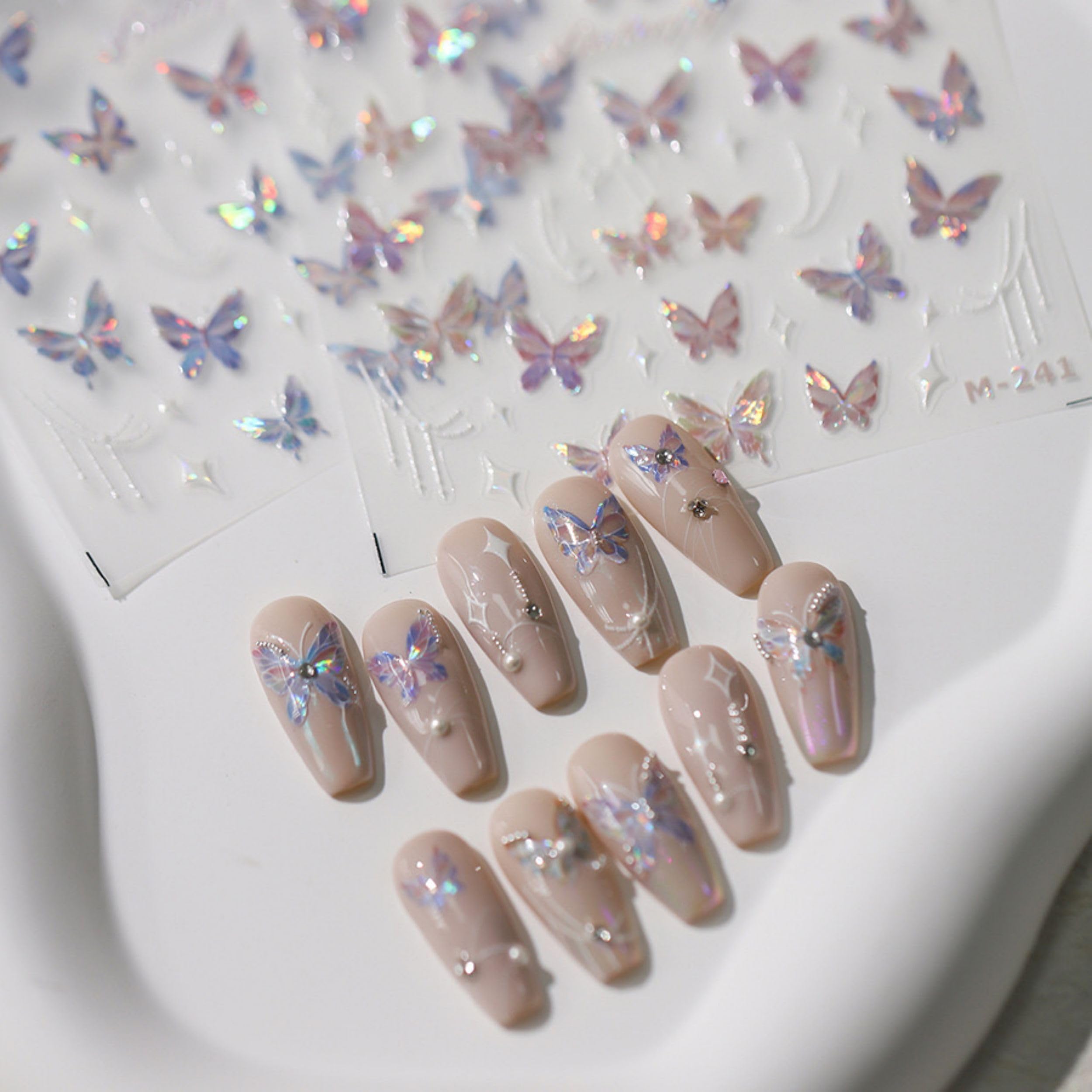 Dedyel Butterfly Nail Art Stickers 5D Embossed Aurora Butterfly Nail Stickers for Nail Art Pink Purple Shiny Butterfly Nail Sticker for Women Girls DIY Nail Decoration